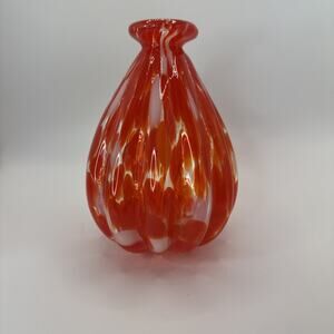 Red Orange Hand Blown Art Glass 7" Decorative‎